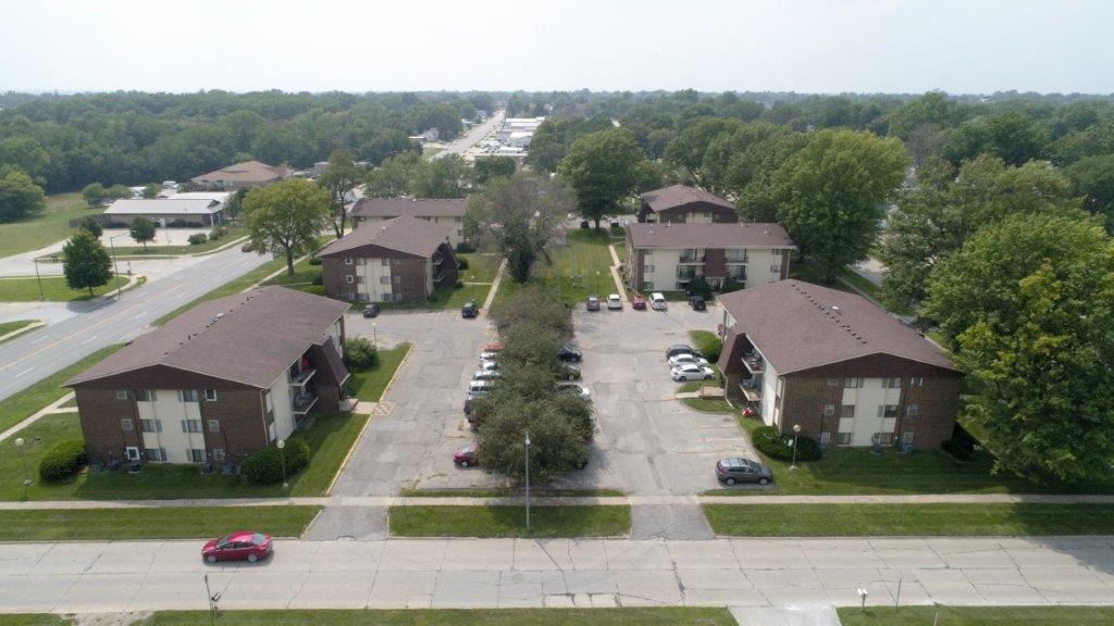 an aerial view of several houses in a suburban neighborhood