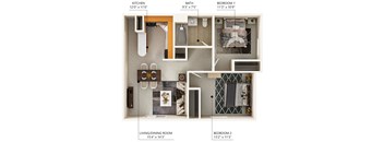 The B2 floor plan at Lake Shore Park in Ankeny, Iowa 50021 with 2 bedrooms and 1 bathroom.