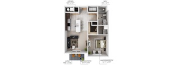 A1 1 bed 1 bath floor plan at Lake Shore Apartments in Ankeny, Iowa 50021