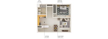 The A1 1 bedroom 1 bathroom floor plan at Lake Shore Park in Ankeny, Iowa 50021.