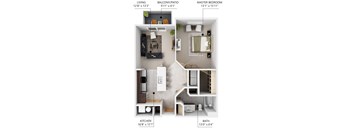A4 1 bedroom 1 bathroom floor plan at Lake Shore Apartments in Ankeny, Iowa 50021.