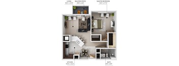A5 1 bedroom 1 bathroom floor plan at Lake Shore Apartments in Ankeny, Iowa 50021.
