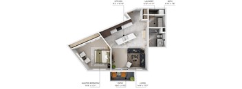 A6 1 bedroom 1 bathroom floor plan at Lake Shore Apartments in Ankeny, Iowa 50021.
