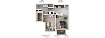 A7 1 bedroom 1 bathroom floor plan at Lake Shore Apartments in Ankeny, Iowa 50021.