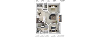 B1 2 bedroom 2 bathroom floor plan at Lake Shore Apartments in Ankeny, Iowa 50021.