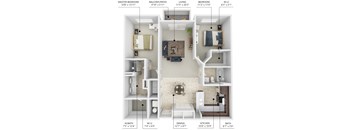 B2 2 bedroom 2 bathroom floor plan at Lake Shore Apartments in Ankeny, Iowa 50021.