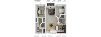 B3 2 bedroom 2 bathroom floor plan at Lake Shore Apartments in Ankeny, Iowa 50021.