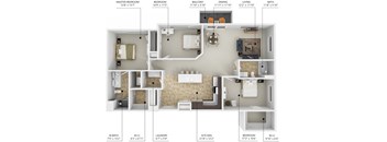 C2 3 bedroom 2 bathroom floor plan at Lake Shore Apartments in Ankeny, Iowa 50021.