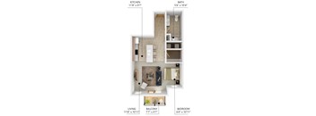 S1 studio floor plan at Lake Shore Apartments in Ankeny, Iowa 50021.