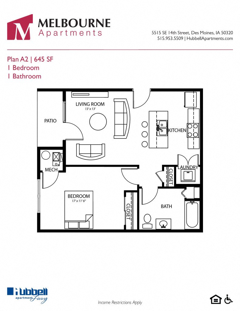 A2 1Bed 1Bath-a at Melbourne Apartments, Georgia