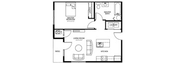 A6 1 bedroom, 1 bathroom apartment at Melbourne in Des Moines, Iowa.