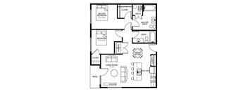 The B4 2 bed, 2 bath floor plan layout at Melbourne Apartments in Des Moines, Iowa.