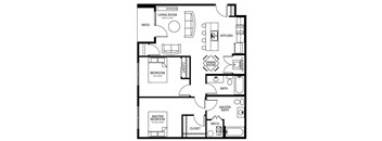 The B5 floor plan at Melbourne Apartments with 2 beds, 2 bathrooms in Des Moines, Iowa.