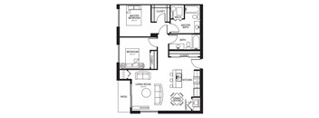 A 2 bedroom, 1 bathroom floor plan of Melbourne Apartments in Des Moines, Iowa.