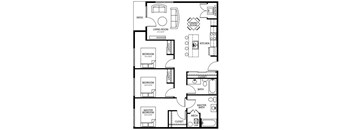 C1 3 bedroom 2 bathroom floor plan at Melbourne Apartments in Des Moines, Iowa.