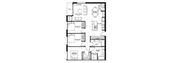 A 3 bedroom, 2 bathroom floor plan layout of Melbourne Apartments in Des Moines, Iowa.