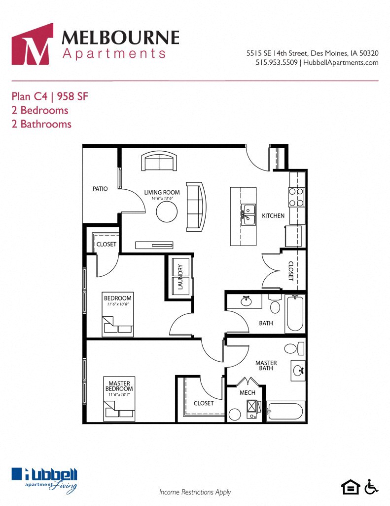 C4 2Bed 2Bath-A at Melbourne Apartments, IA, 50320