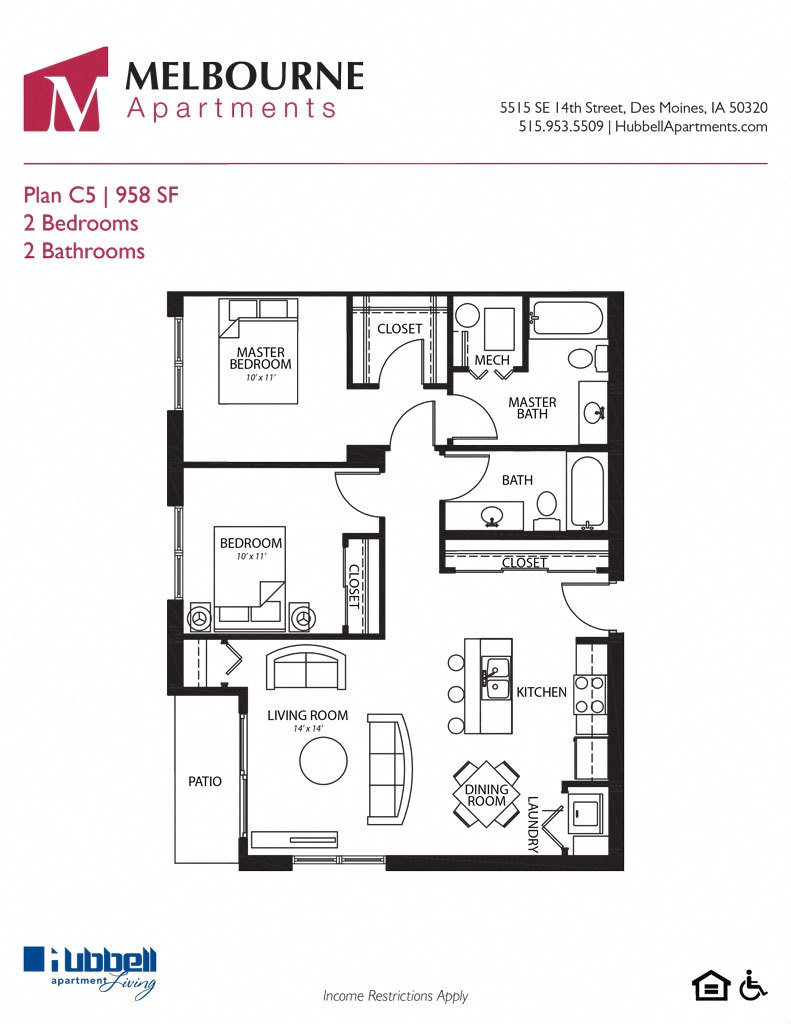 C5 2Bed 2Bath at Melbourne Apartments, Des Moines, IA,  50320