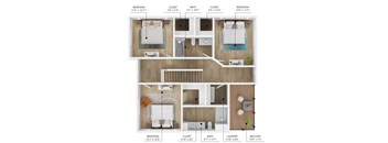 A floor plan of a two bedroom apartment with a living room and a balcony.