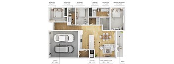A floor plan of a house showing the layout of the rooms.