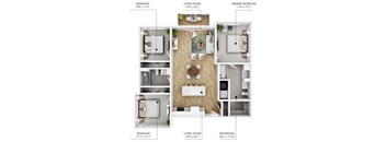 A diagram shows the layout of an apartment with dimensions for each room.