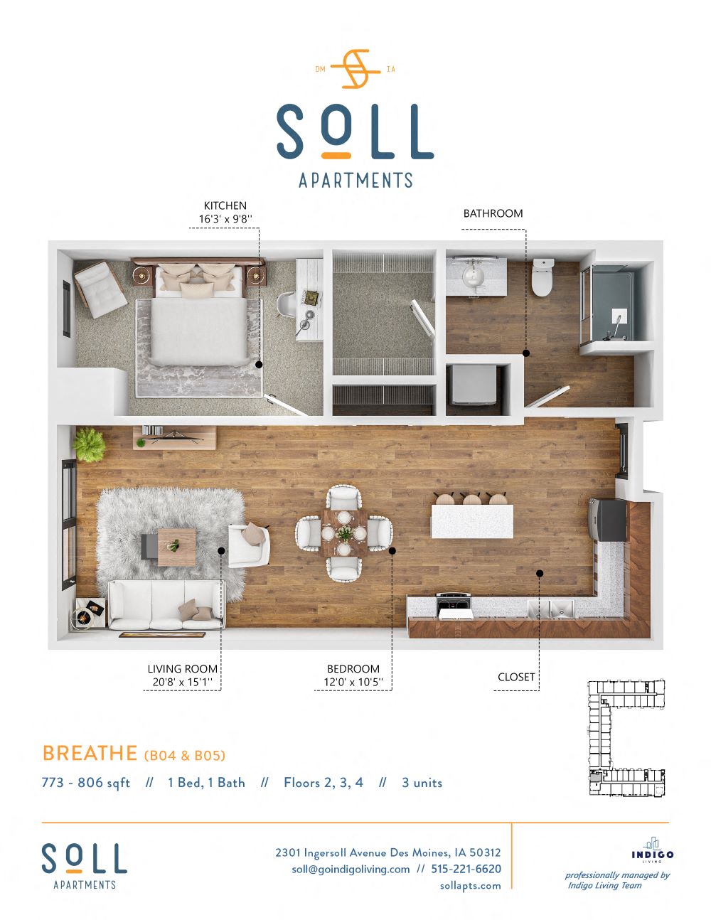 Breathe Floor Plan at Soll, Des Moines, 50312  