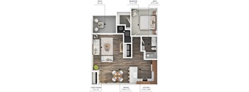 The A2 floor plan at Stonegate Crossing in Clive, Iowa with 1 bedroom and 1 bathroom.