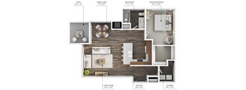 The A5 floor plan at Stonegate Crossing in Clive, Iowa with 1 bedroom and 1 bathroom.