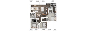 The C2 floor plan at Stonegate Crossing in Clive, Iowa with 3 bedrooms and 2 bathrooms.