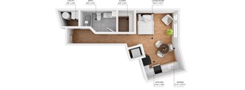 A diagram of a small apartment layout with labeled rooms.