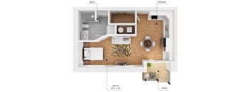 A diagram of a house layout with a bath, kitchen, patio, and relaxation area.