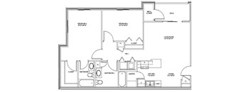 A floor plan of a house with labeled rooms such as Bedroom 1, Bathroom, Kitchen, Living Room, and Dining Room.
