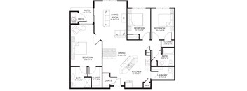 A black and white floor plan of a house with labeled rooms and dimensions.