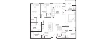 A black and white image of a floor plan for a house with labeled rooms.