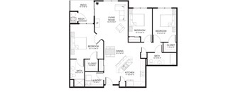 A black and white floor plan of a house with labeled rooms.