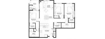 A black and white floor plan of a house with labeled rooms.