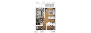A diagram of a house showing the dimensions of each room.