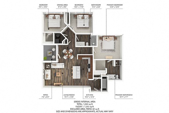 3 bed 2 bath A at Stonegate Crossing Apartments, IOWA