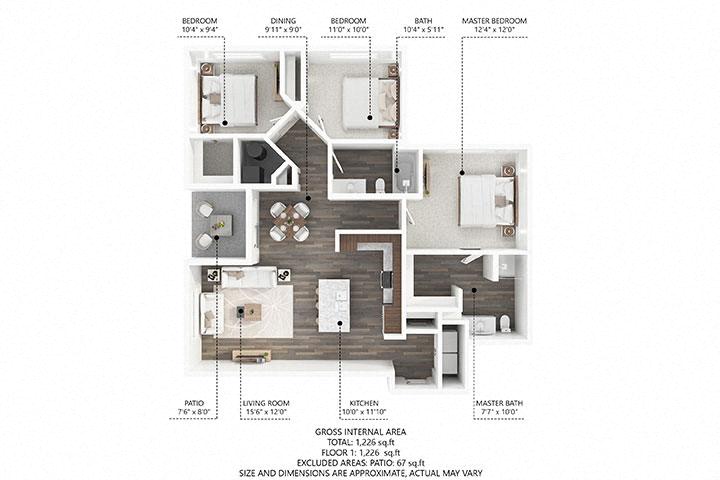 3 bed 2 bath B at Stonegate Crossing Apartments, IOWA, 50325