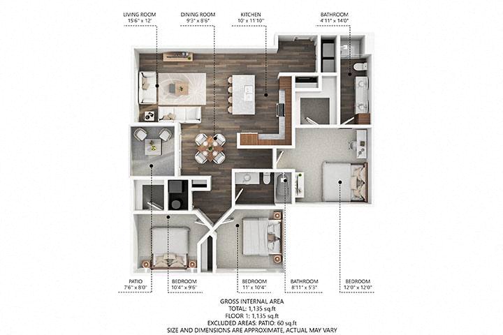 3 bed 2 bath G at Stonegate Crossing Apartments, Clive