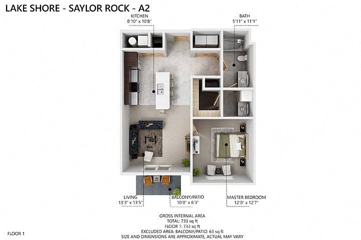 A2 Floor Plan at Lake Shore Apartments, Ankeny, Iowa