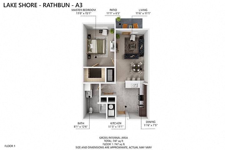 A3 Floor Plan at Lake Shore Apartments, Iowa