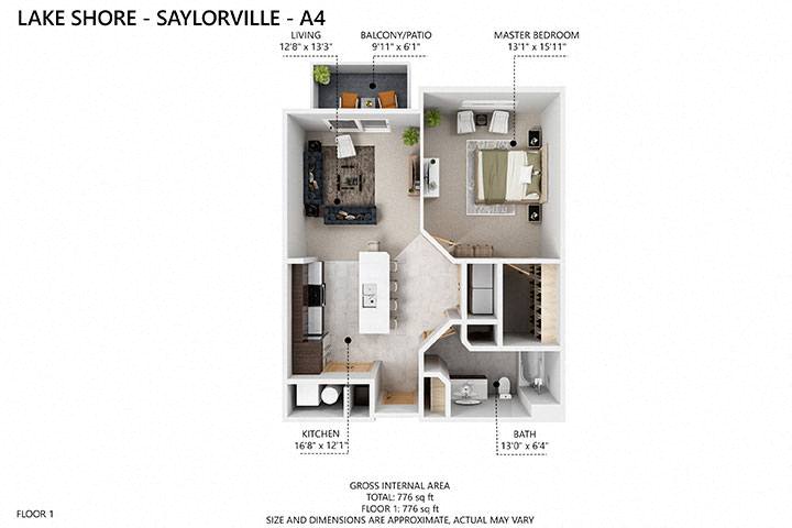 A4 Floor Plan at Lake Shore Apartments, Ankeny