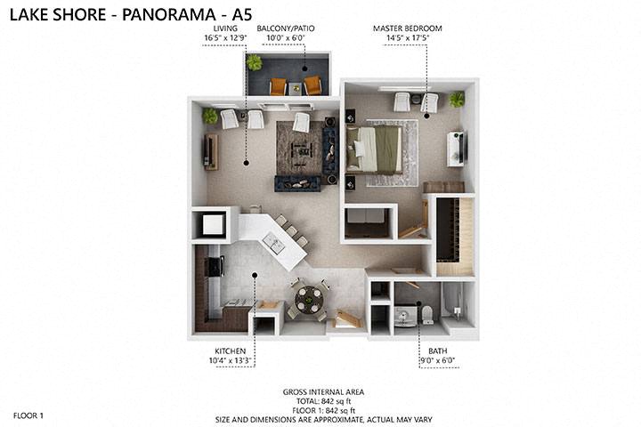 A5 Floor Plan at Lake Shore Apartments, Iowa