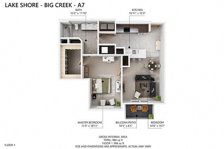 A7 Floor Plan at Lake Shore Apartments, Iowa, 50021