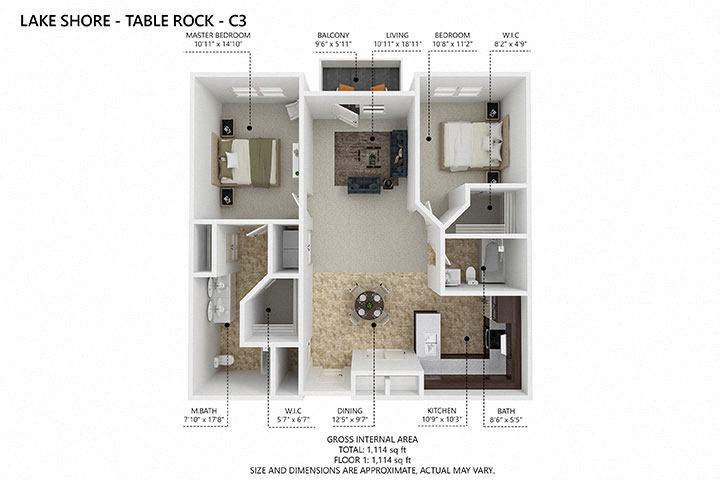 C3 Floor Plan at Lake Shore Apartments, Iowa, 50021