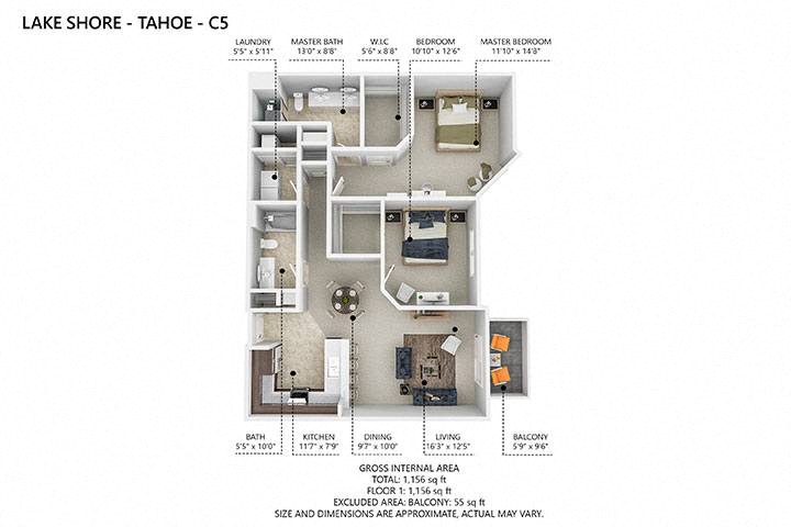 C5 Floor Plan at Lake Shore Apartments, Ankeny, IA