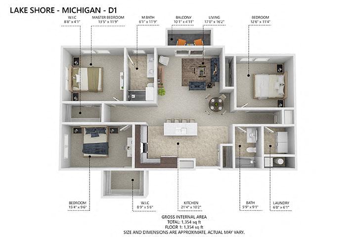 D1 Floor Plan at Lake Shore Apartments, Ankeny, IA