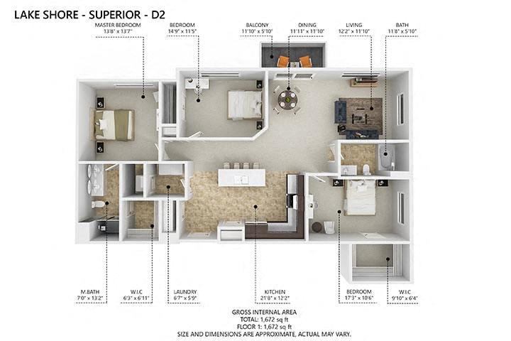 D2 Floor Plan at Lake Shore Apartments, Ankeny, Iowa