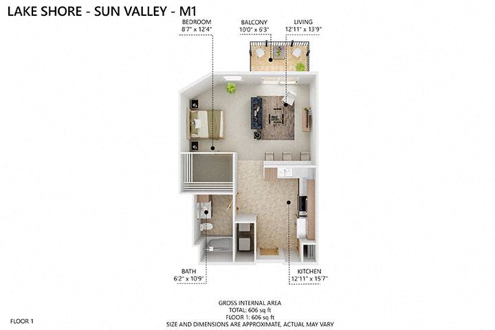 M1 Floor Plan at Lake Shore Apartments, Ankeny